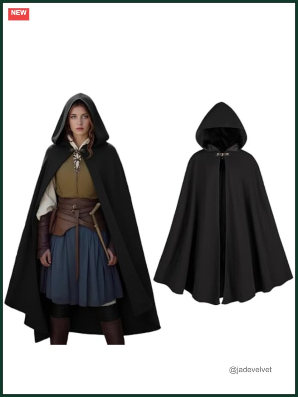 Medieval Renaissance Hooded Velvet Cloak Halloween Costume Cape